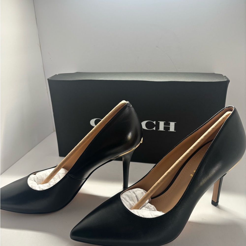 COACH Black Leather Wiley Pointed Toe Stiletto Pump - Picture 3 of 8